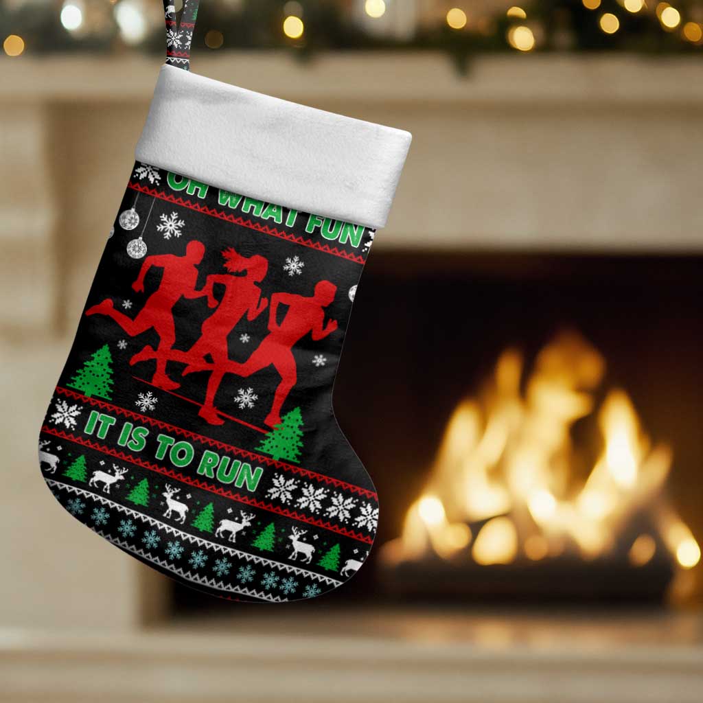 Running Oh What Fun Christmas Stocking Xmas Holiday Patterns - Wonder Print Shop