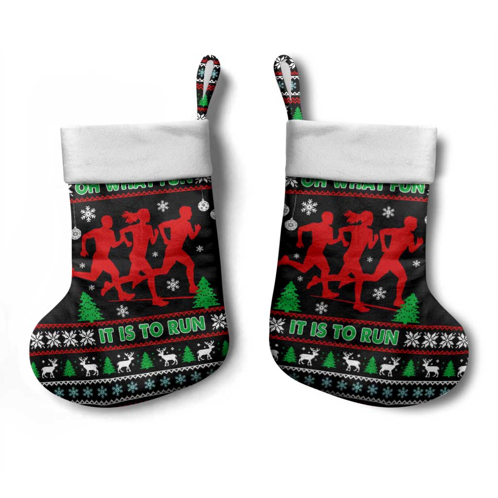 Running Oh What Fun Christmas Stocking Xmas Holiday Patterns - Wonder Print Shop
