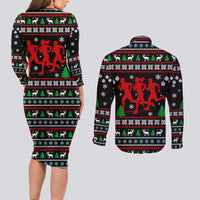 Running Oh What Fun Christmas Couples Matching Long Sleeve Bodycon Dress and Long Sleeve Button Shirt Xmas Holiday Patterns - Wonder Print Shop