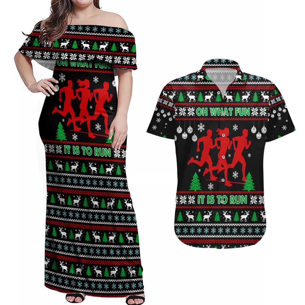 Running Oh What Fun Christmas Couples Matching Off Shoulder Maxi Dress and Hawaiian Shirt Xmas Holiday Patterns - Wonder Print Shop