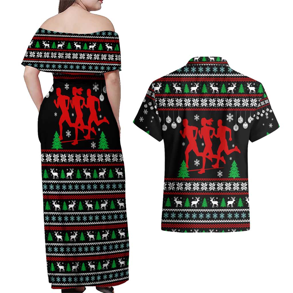 Running Oh What Fun Christmas Couples Matching Off Shoulder Maxi Dress and Hawaiian Shirt Xmas Holiday Patterns - Wonder Print Shop