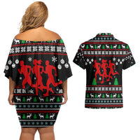 Running Oh What Fun Christmas Couples Matching Off Shoulder Short Dress and Hawaiian Shirt Xmas Holiday Patterns - Wonder Print Shop