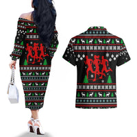 Running Oh What Fun Christmas Couples Matching Off The Shoulder Long Sleeve Dress and Hawaiian Shirt Xmas Holiday Patterns - Wonder Print Shop