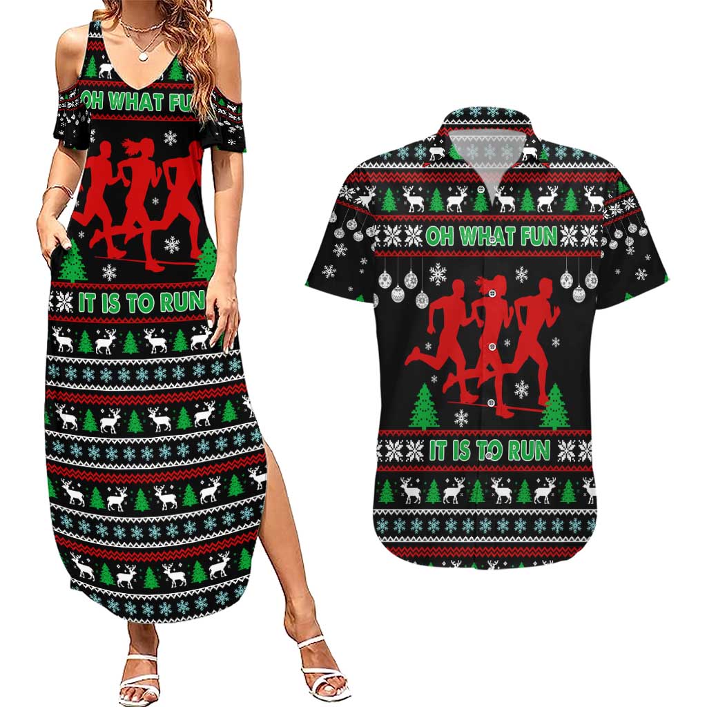 Running Oh What Fun Christmas Couples Matching Summer Maxi Dress and Hawaiian Shirt Xmas Holiday Patterns - Wonder Print Shop