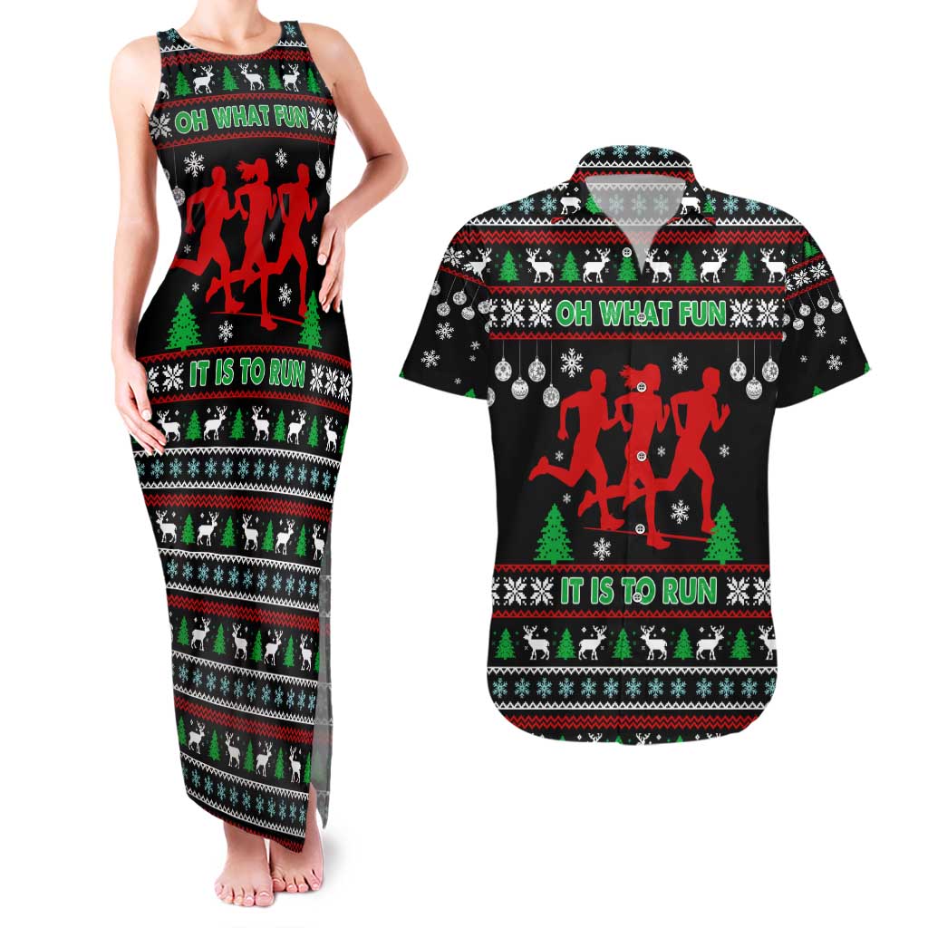 Running Oh What Fun Christmas Couples Matching Tank Maxi Dress and Hawaiian Shirt Xmas Holiday Patterns - Wonder Print Shop