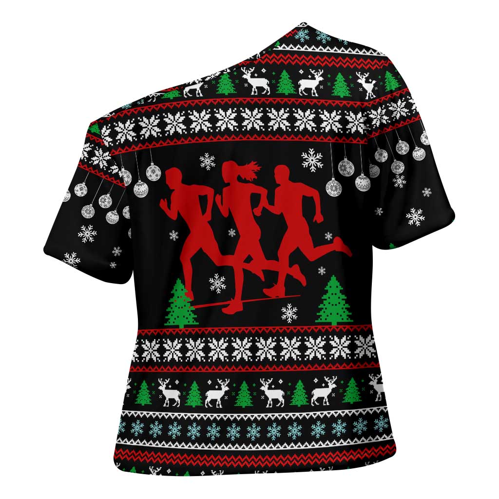 Running Oh What Fun Christmas Cross Shoulder Shirt Xmas Holiday Patterns - Wonder Print Shop