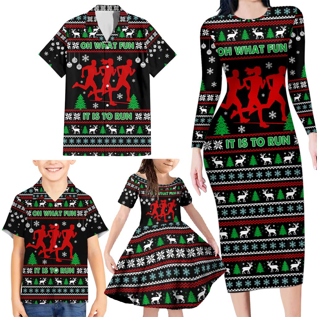 Running Oh What Fun Christmas Family Matching Long Sleeve Bodycon Dress and Hawaiian Shirt Xmas Holiday Patterns - Wonder Print Shop