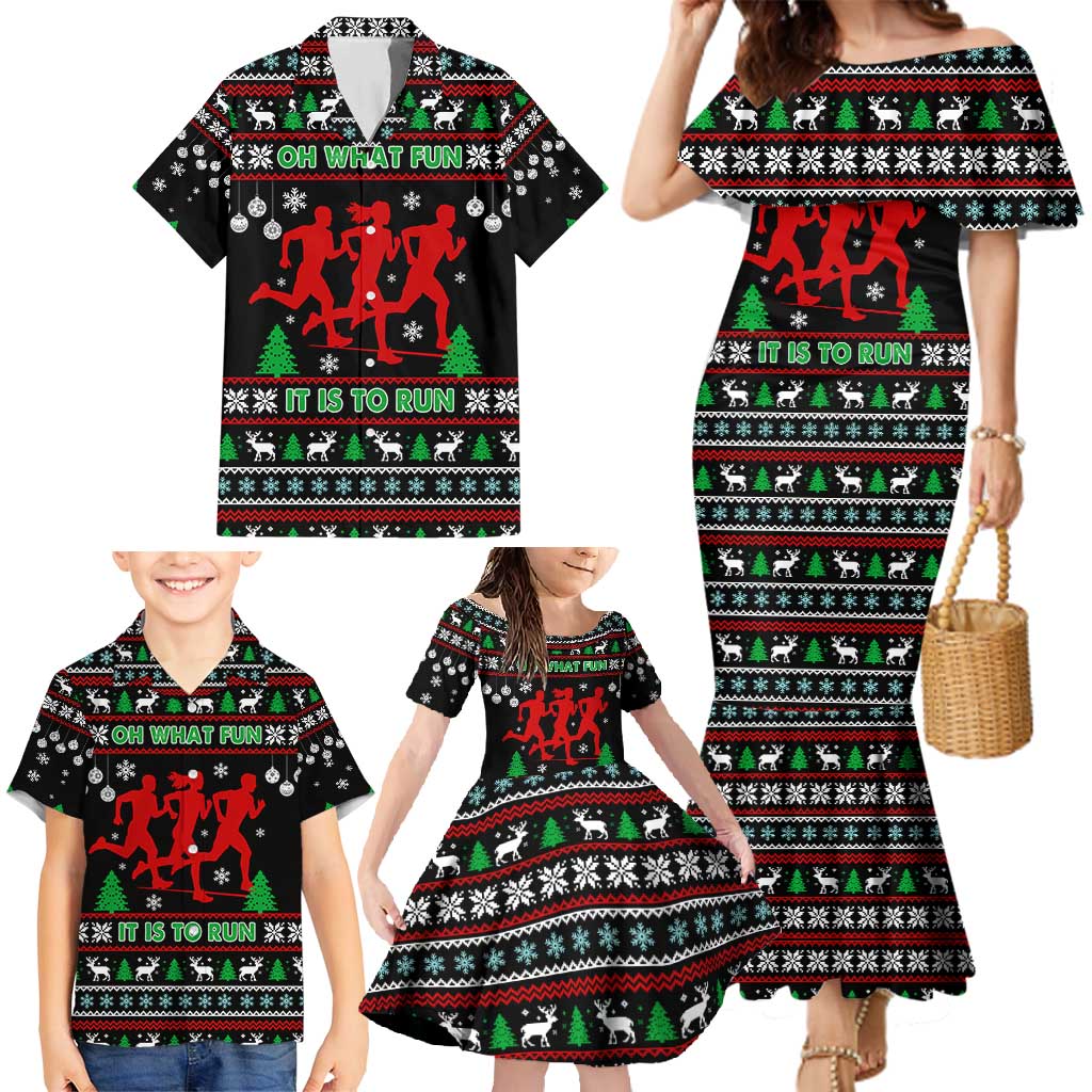 Running Oh What Fun Christmas Family Matching Mermaid Dress and Hawaiian Shirt Xmas Holiday Patterns - Wonder Print Shop