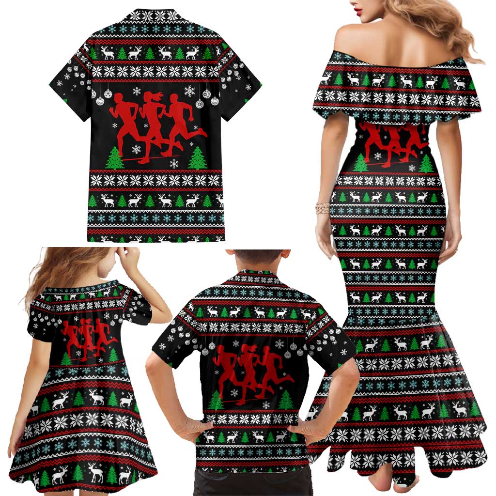 Running Oh What Fun Christmas Family Matching Mermaid Dress and Hawaiian Shirt Xmas Holiday Patterns - Wonder Print Shop