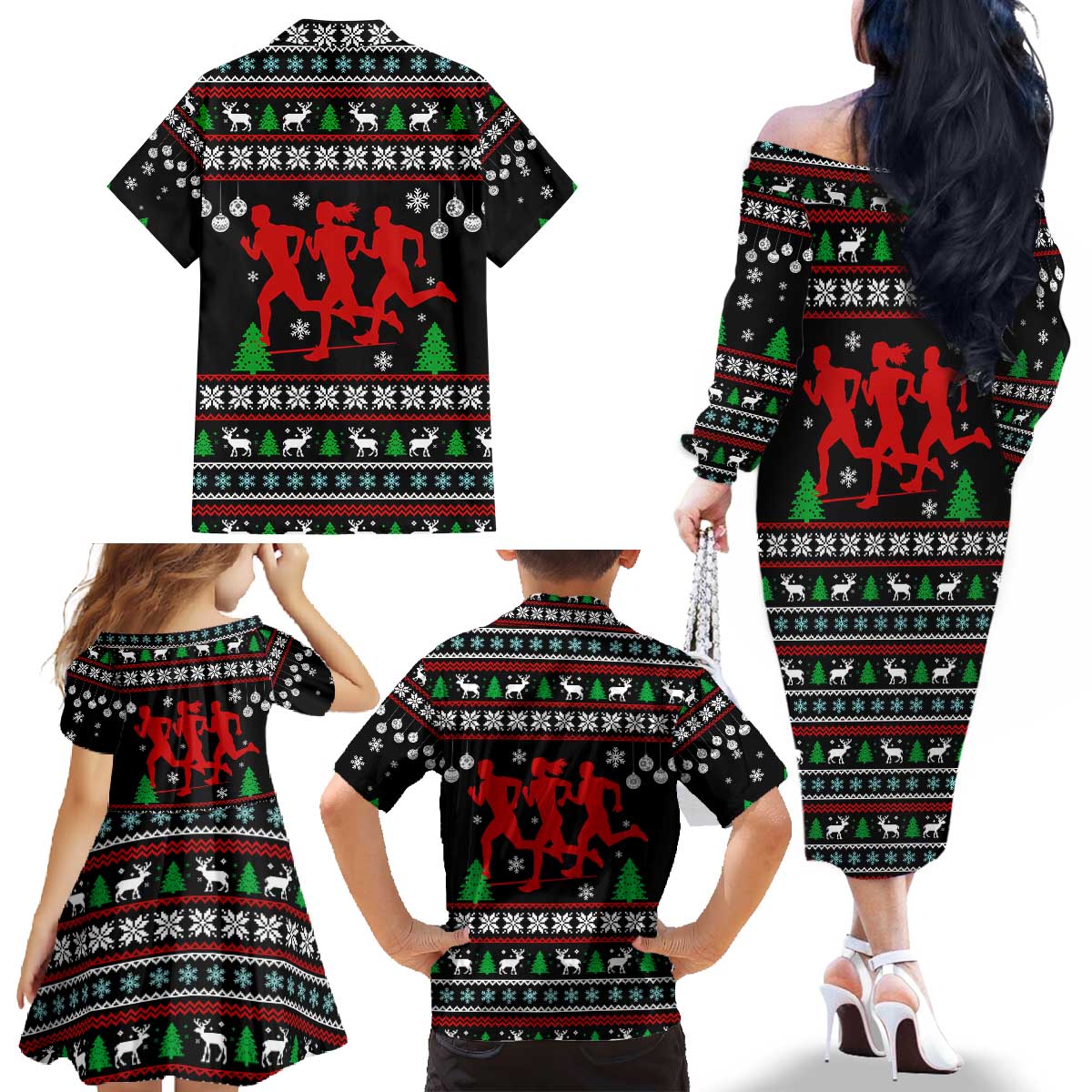 Running Oh What Fun Christmas Family Matching Off The Shoulder Long Sleeve Dress and Hawaiian Shirt Xmas Holiday Patterns - Wonder Print Shop