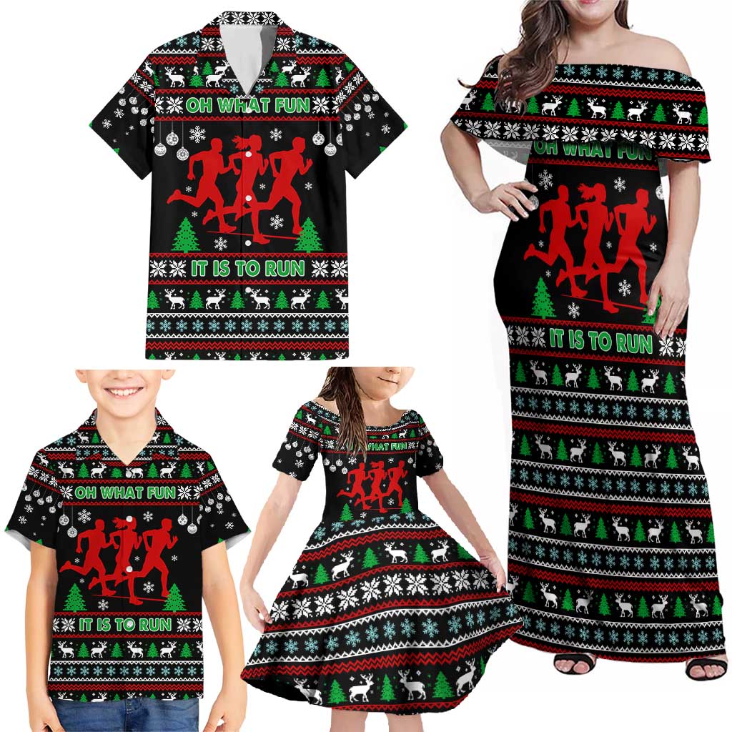 Running Oh What Fun Christmas Family Matching Off Shoulder Maxi Dress and Hawaiian Shirt Xmas Holiday Patterns - Wonder Print Shop