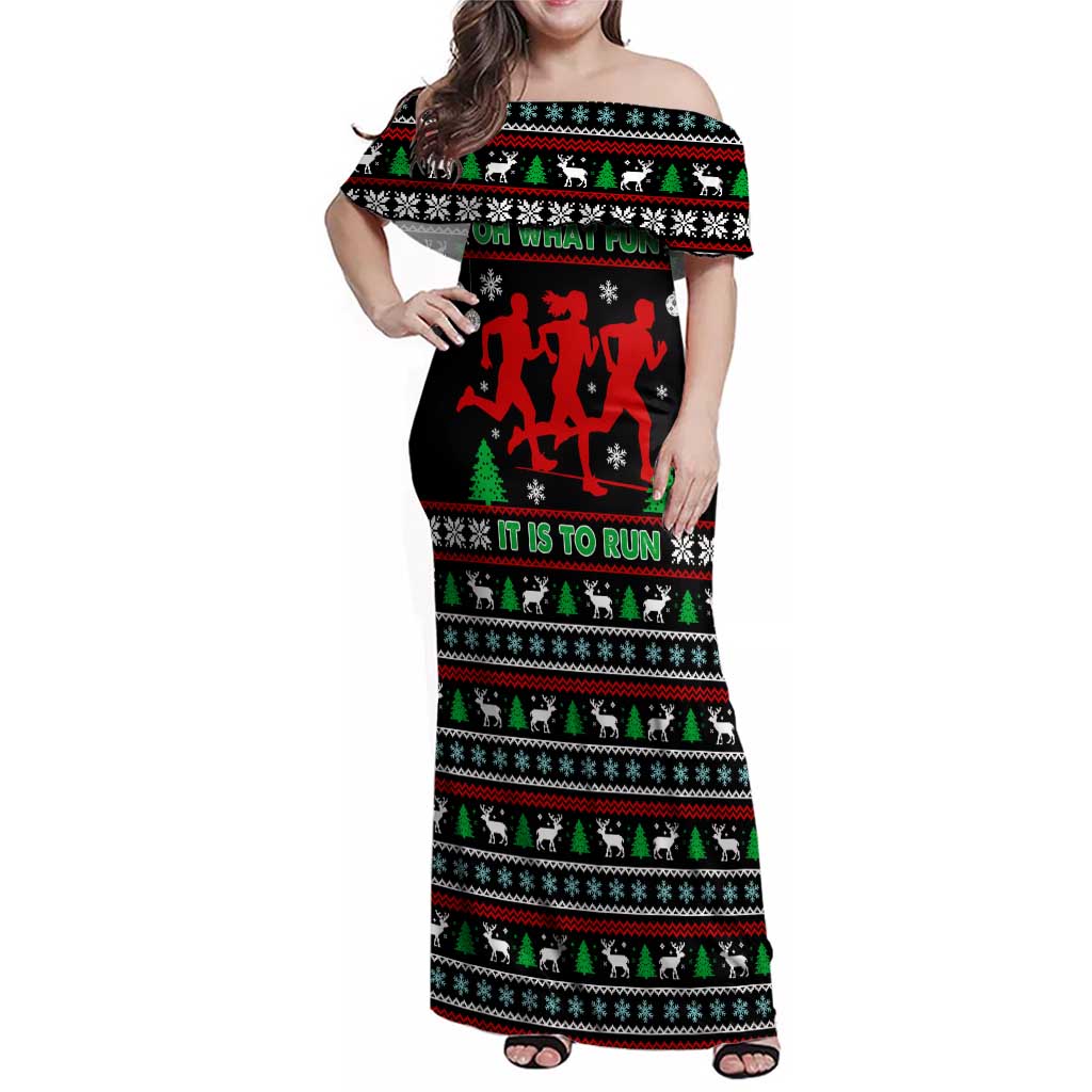 Running Oh What Fun Christmas Family Matching Off Shoulder Maxi Dress and Hawaiian Shirt Xmas Holiday Patterns - Wonder Print Shop