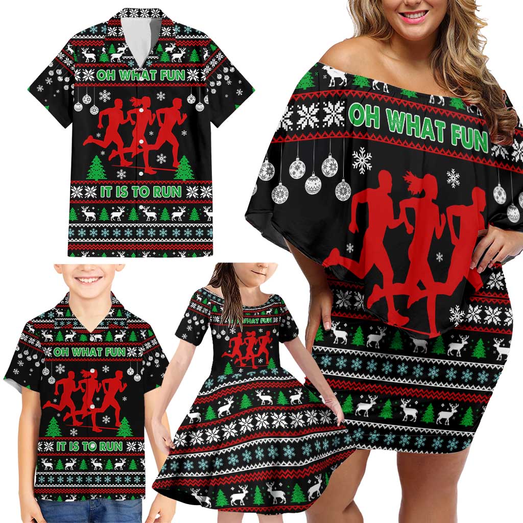 Running Oh What Fun Christmas Family Matching Off Shoulder Short Dress and Hawaiian Shirt Xmas Holiday Patterns - Wonder Print Shop
