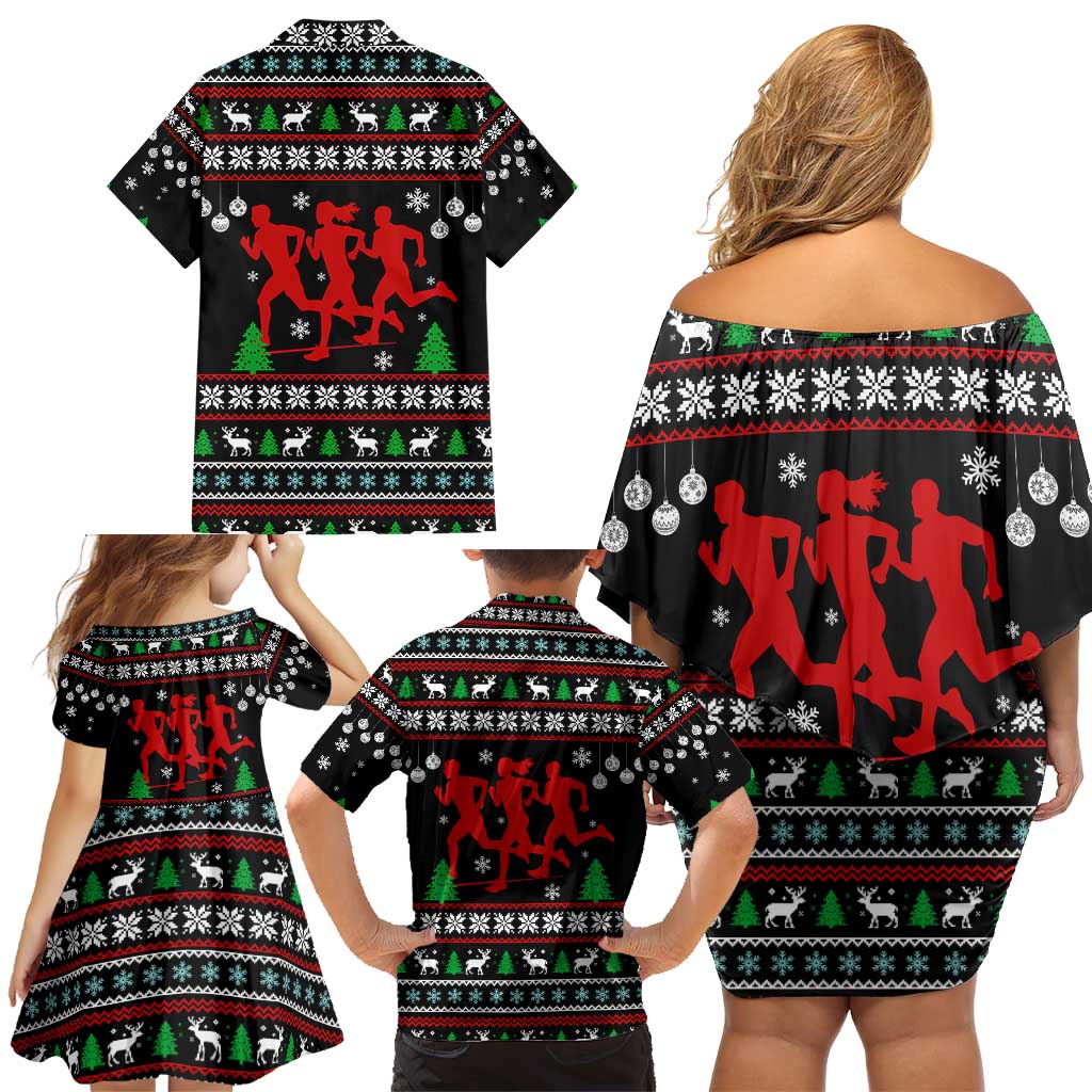 Running Oh What Fun Christmas Family Matching Off Shoulder Short Dress and Hawaiian Shirt Xmas Holiday Patterns - Wonder Print Shop