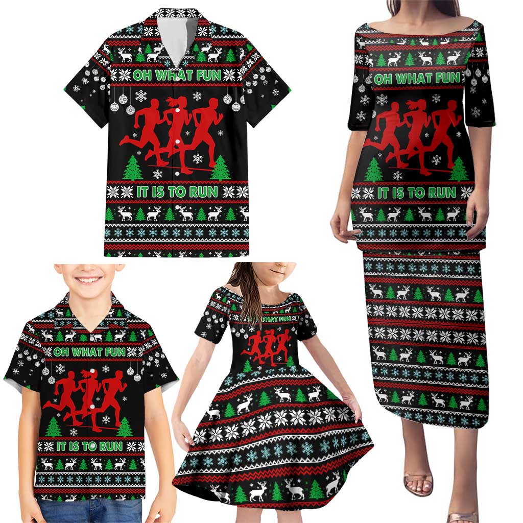 Running Oh What Fun Christmas Family Matching Puletasi and Hawaiian Shirt Xmas Holiday Patterns - Wonder Print Shop