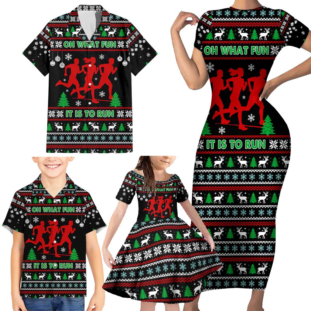 Running Oh What Fun Christmas Family Matching Short Sleeve Bodycon Dress and Hawaiian Shirt Xmas Holiday Patterns - Wonder Print Shop