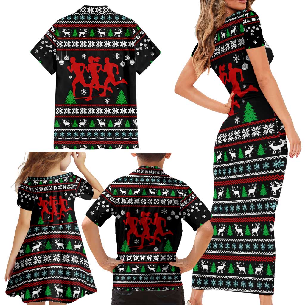 Running Oh What Fun Christmas Family Matching Short Sleeve Bodycon Dress and Hawaiian Shirt Xmas Holiday Patterns - Wonder Print Shop