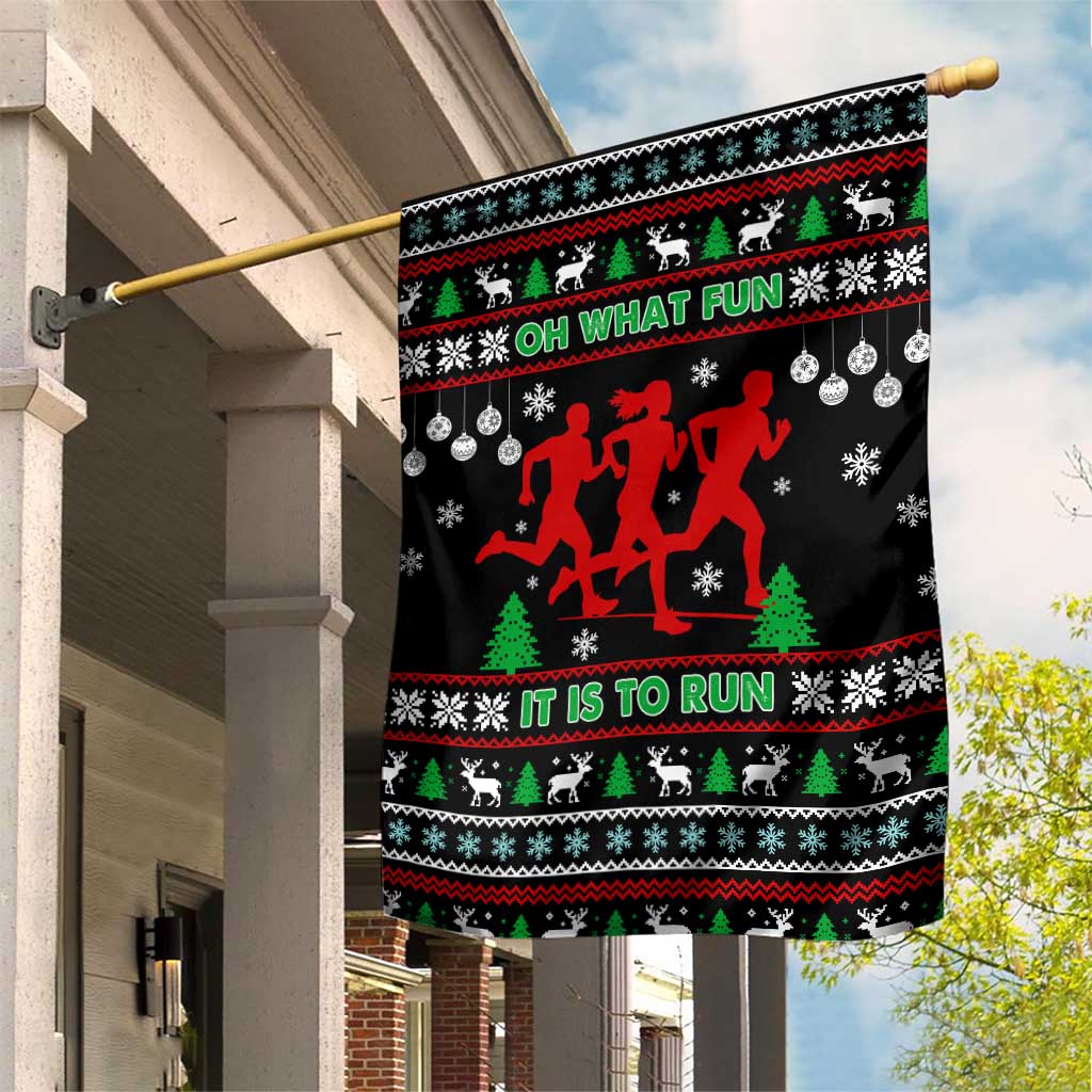 Running Oh What Fun Christmas Garden Flag Xmas Holiday Patterns - Wonder Print Shop