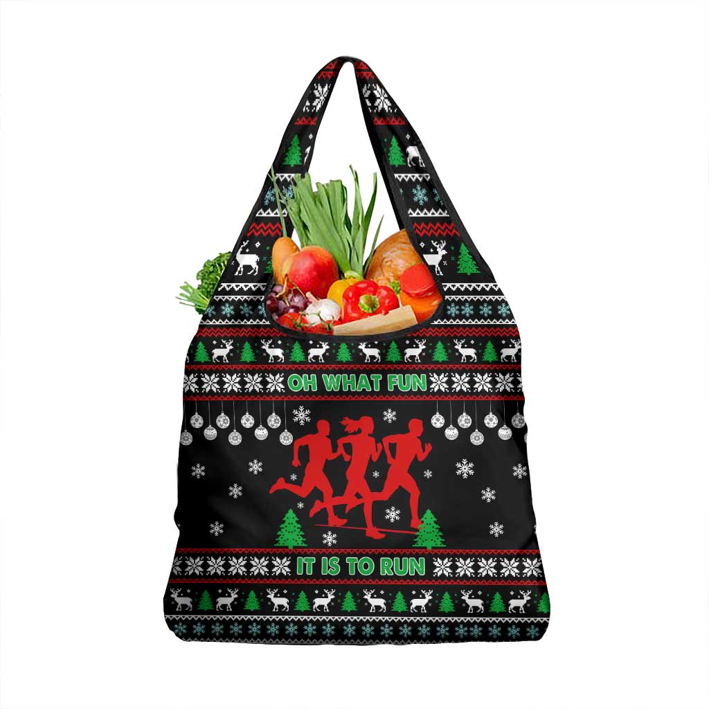 Running Oh What Fun Christmas Grocery Bag Xmas Holiday Patterns - Wonder Print Shop