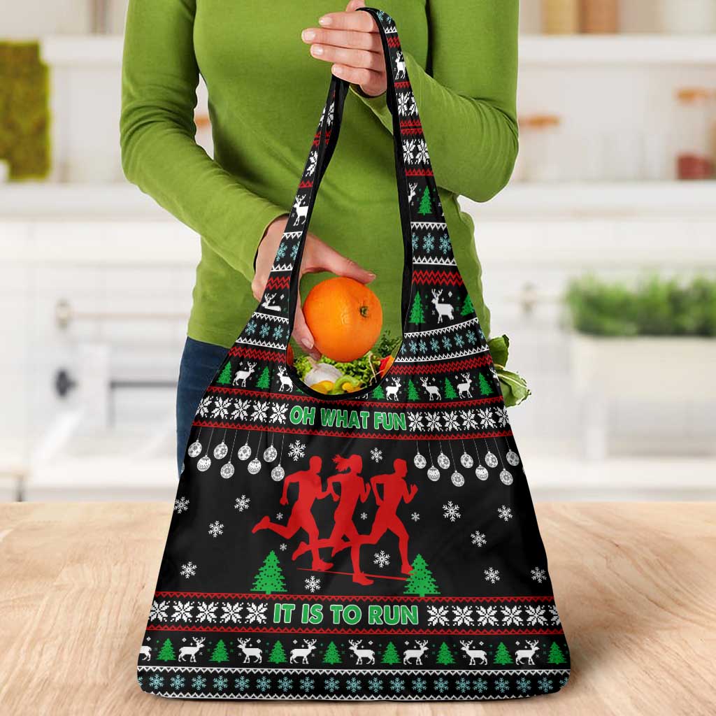 Running Oh What Fun Christmas Grocery Bag Xmas Holiday Patterns - Wonder Print Shop
