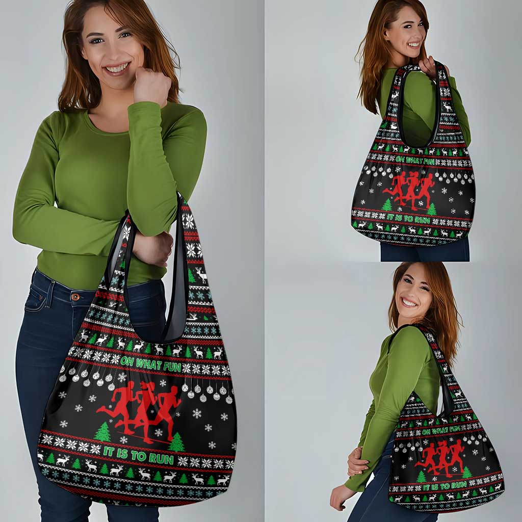 Running Oh What Fun Christmas Grocery Bag Xmas Holiday Patterns - Wonder Print Shop