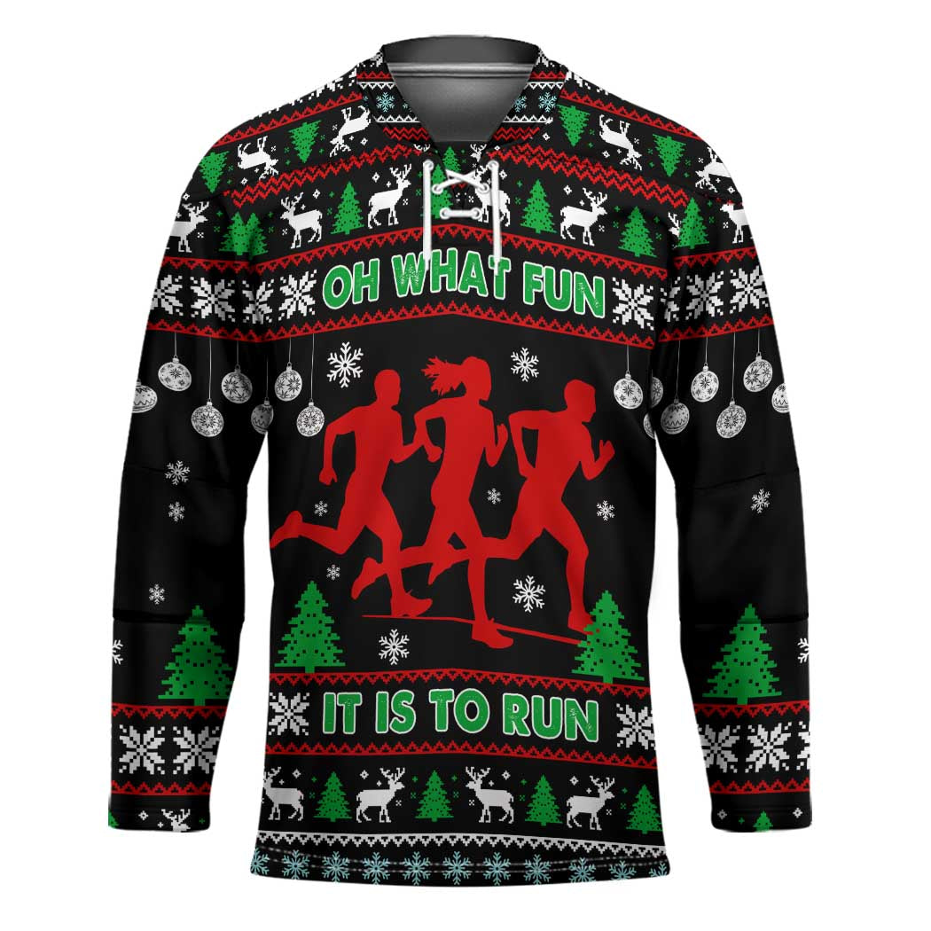 Running Oh What Fun Christmas Hockey Jersey Xmas Holiday Patterns - Wonder Print Shop
