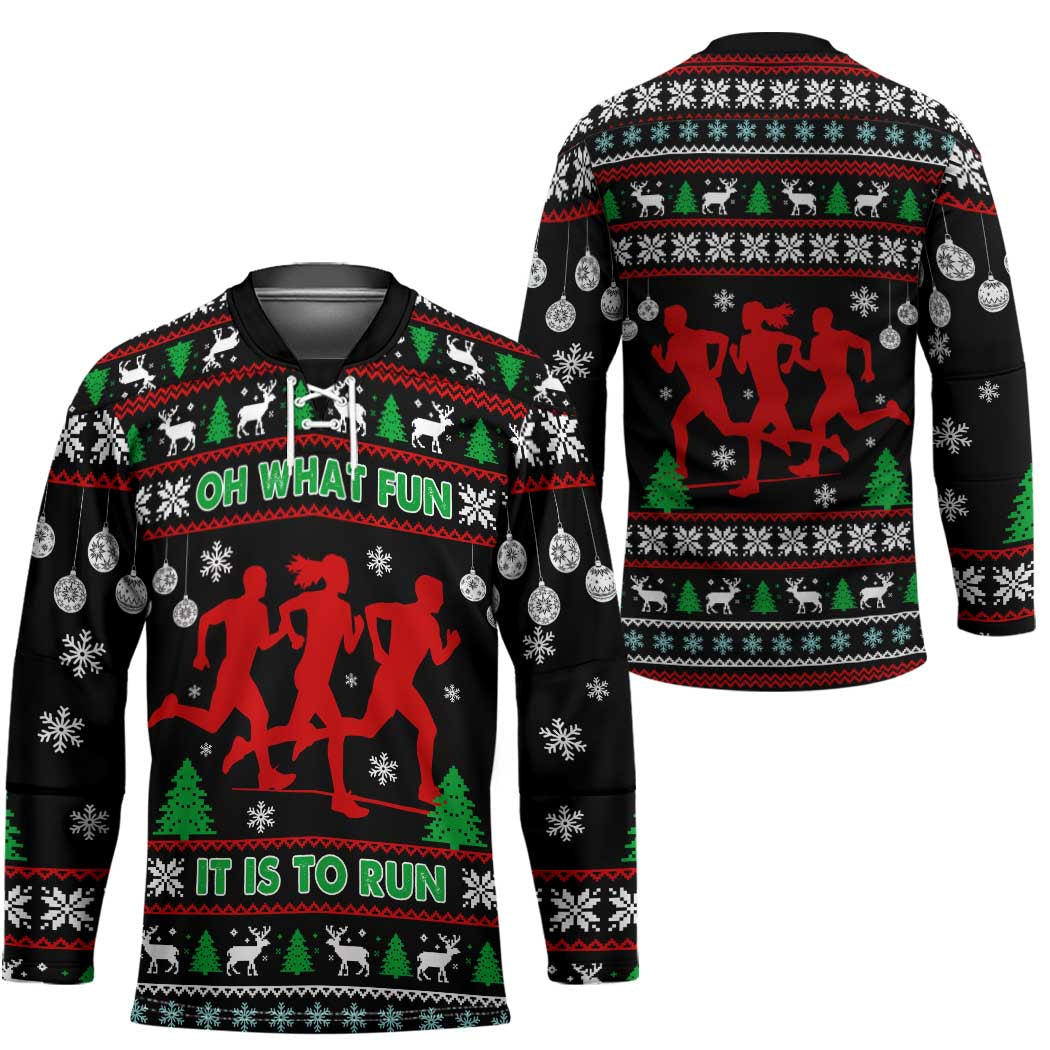 Running Oh What Fun Christmas Hockey Jersey Xmas Holiday Patterns - Wonder Print Shop