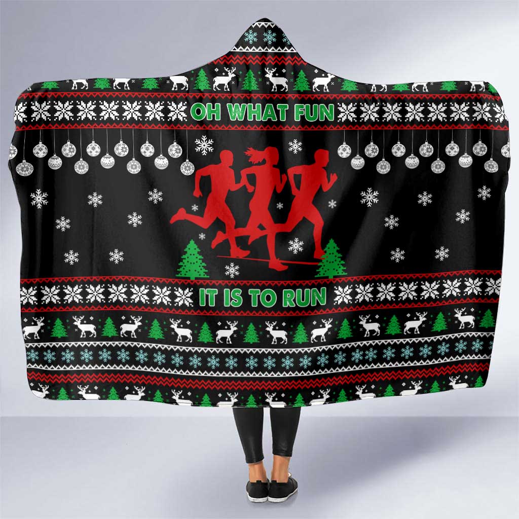 Running Oh What Fun Christmas Hooded Blanket Xmas Holiday Patterns - Wonder Print Shop