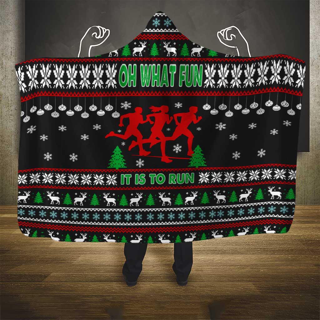 Running Oh What Fun Christmas Hooded Blanket Xmas Holiday Patterns - Wonder Print Shop