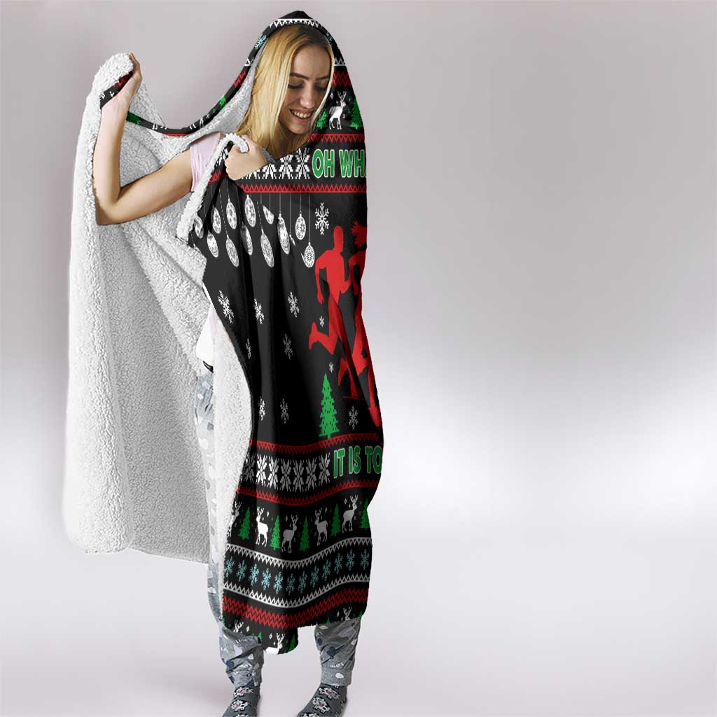 Running Oh What Fun Christmas Hooded Blanket Xmas Holiday Patterns - Wonder Print Shop