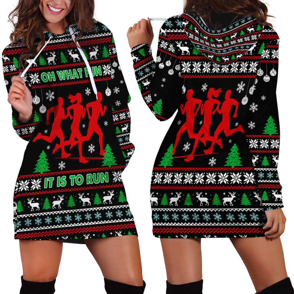 Running Oh What Fun Christmas Hoodie Dress Xmas Holiday Patterns - Wonder Print Shop