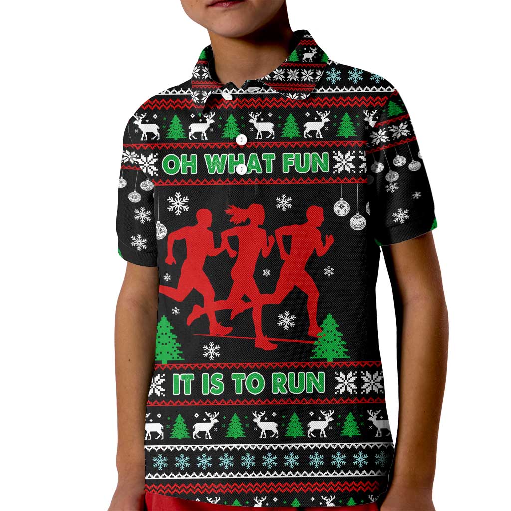 Running Oh What Fun Christmas Kid Polo Shirt Xmas Holiday Patterns - Wonder Print Shop