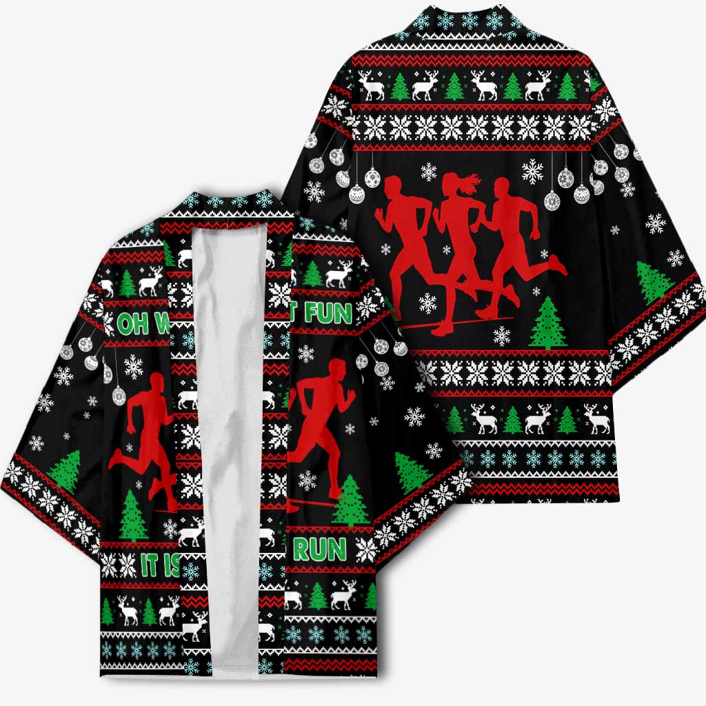 Running Oh What Fun Christmas Kimono Xmas Holiday Patterns - Wonder Print Shop