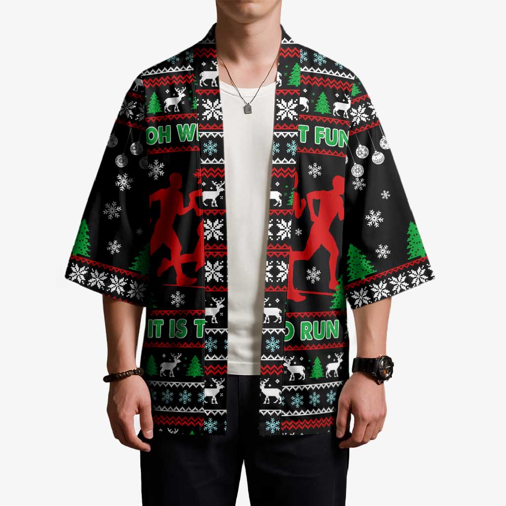 Running Oh What Fun Christmas Kimono Xmas Holiday Patterns - Wonder Print Shop