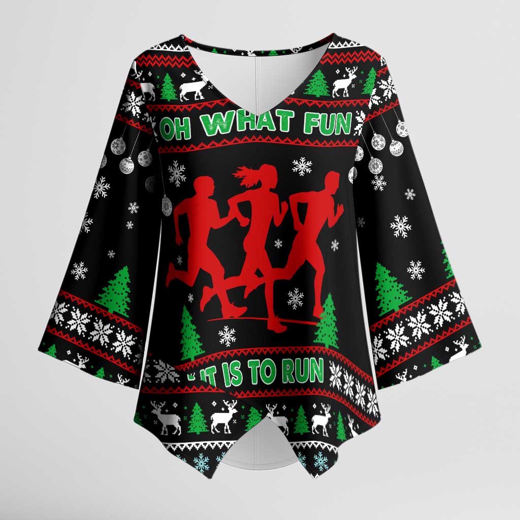 Running Oh What Fun Christmas Kimono Sleeve Blouse Xmas Holiday Patterns - Wonder Print Shop