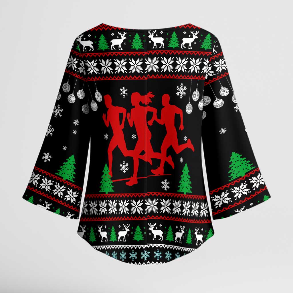 Running Oh What Fun Christmas Kimono Sleeve Blouse Xmas Holiday Patterns - Wonder Print Shop