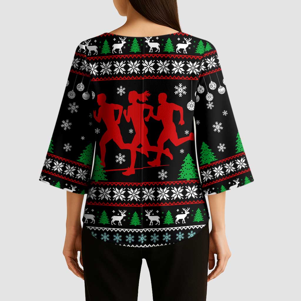 Running Oh What Fun Christmas Kimono Sleeve Blouse Xmas Holiday Patterns - Wonder Print Shop