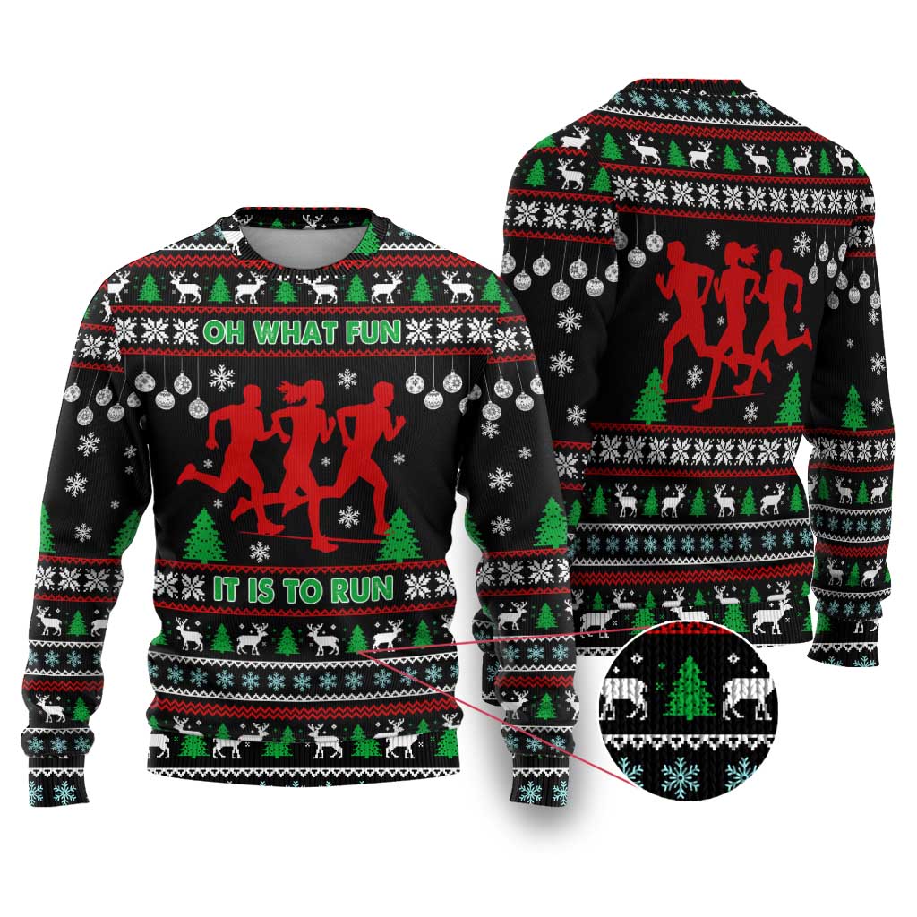 Running Oh What Fun Christmas Ugly Christmas Sweater Xmas Holiday Patterns - Wonder Print Shop