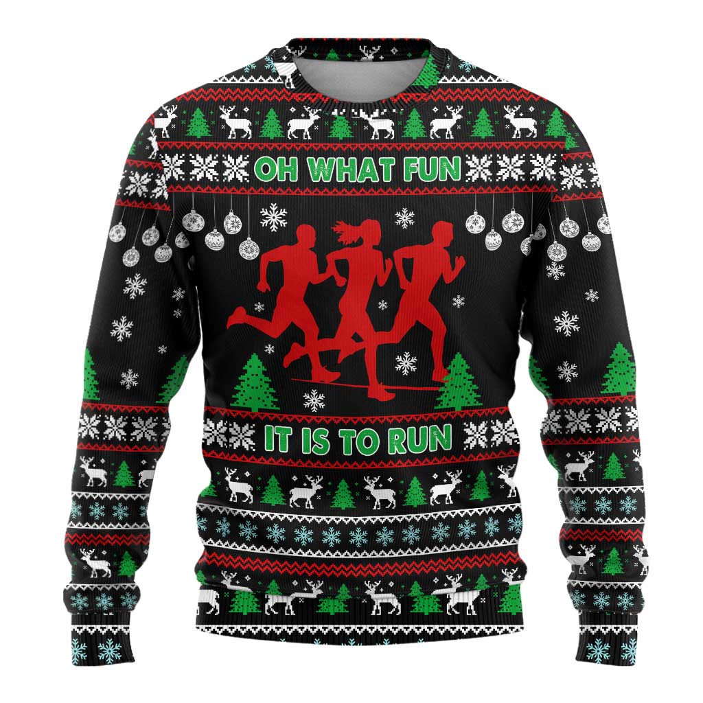 Running Oh What Fun Christmas Ugly Christmas Sweater Xmas Holiday Patterns - Wonder Print Shop