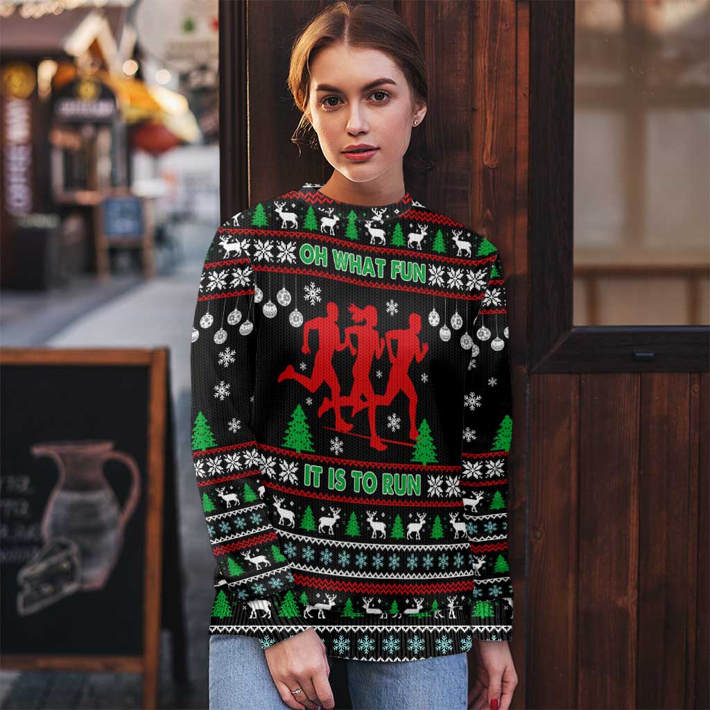 Running Oh What Fun Christmas Ugly Christmas Sweater Xmas Holiday Patterns - Wonder Print Shop