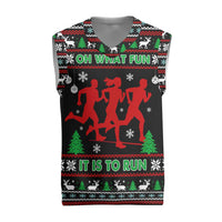 Running Oh What Fun Christmas Knitted V-Neck Vest Xmas Holiday Patterns - Wonder Print Shop