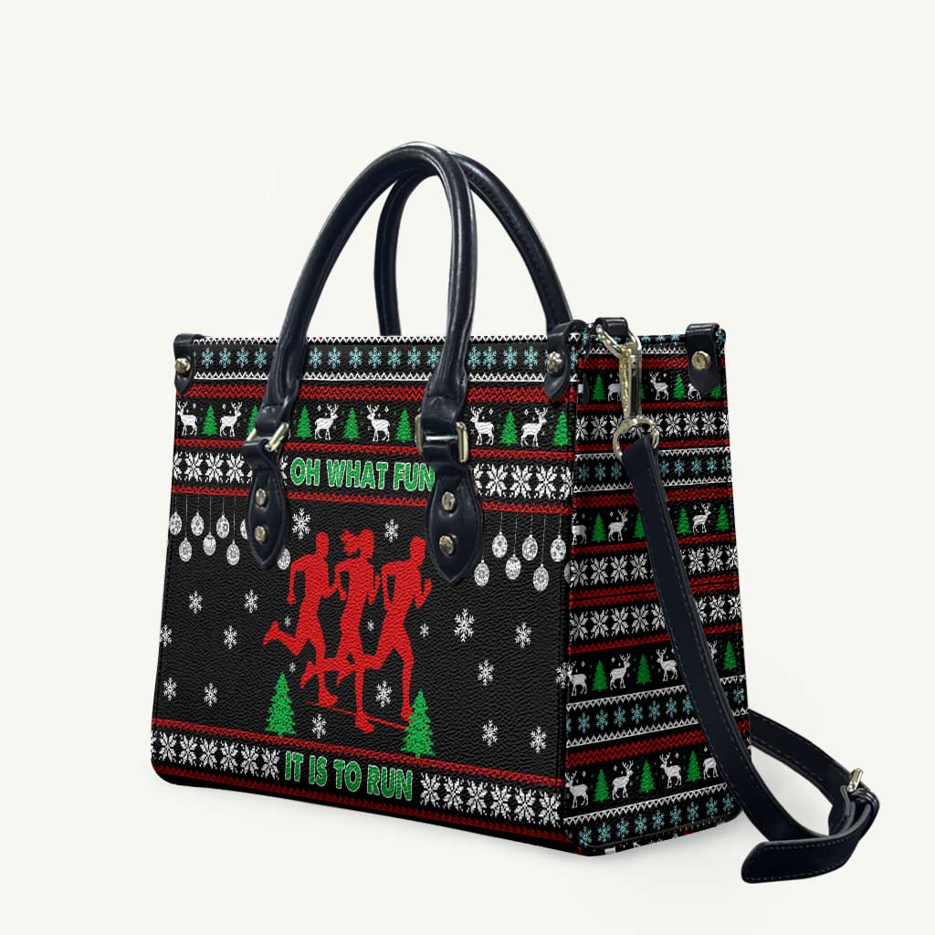 Running Oh What Fun Christmas Leather Bag Xmas Holiday Patterns - Wonder Print Shop