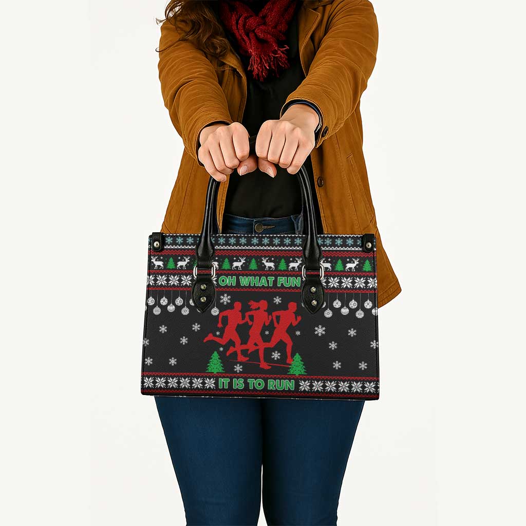 Running Oh What Fun Christmas Leather Bag Xmas Holiday Patterns - Wonder Print Shop