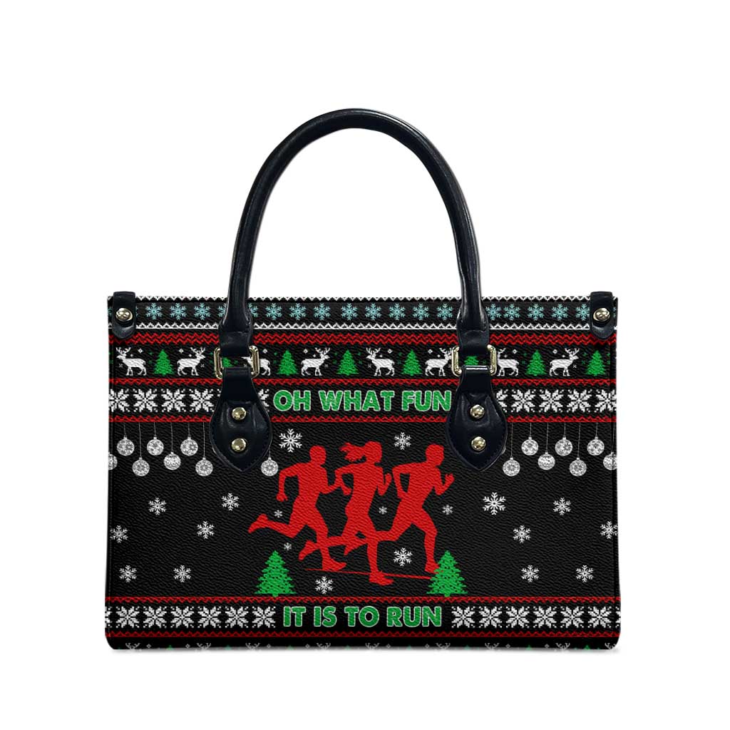 Running Oh What Fun Christmas Leather Bag Xmas Holiday Patterns - Wonder Print Shop