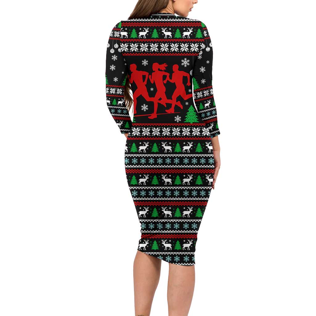 Running Oh What Fun Christmas Long Sleeve Bodycon Dress Xmas Holiday Patterns - Wonder Print Shop