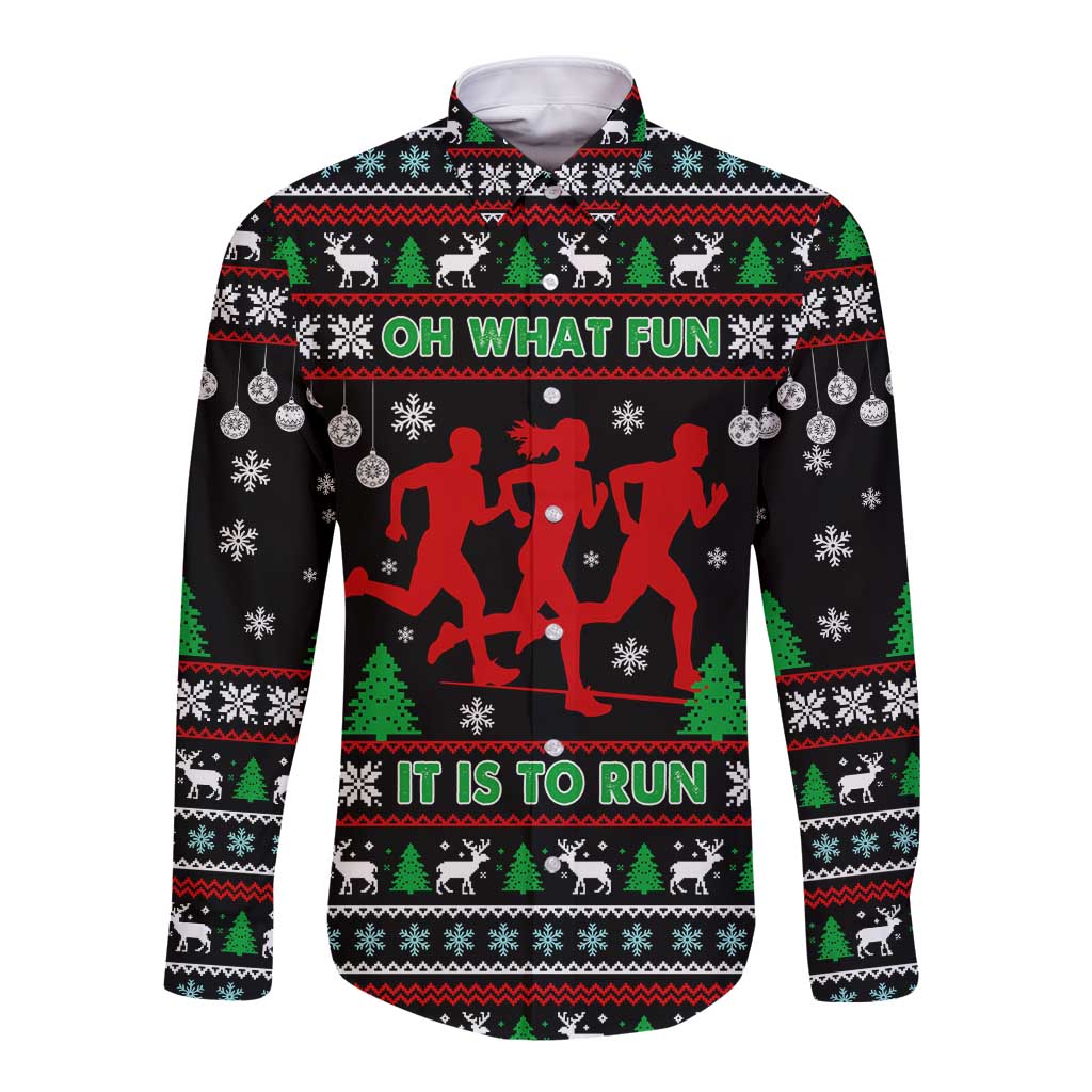 Running Oh What Fun Christmas Long Sleeve Button Shirt Xmas Holiday Patterns - Wonder Print Shop