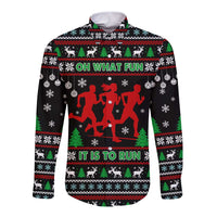 Running Oh What Fun Christmas Long Sleeve Button Shirt Xmas Holiday Patterns - Wonder Print Shop
