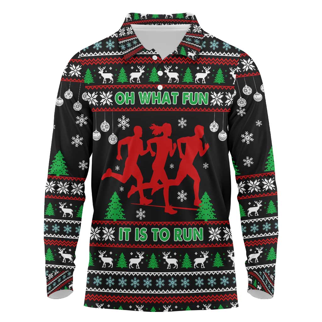 Running Oh What Fun Christmas Long Sleeve Polo Shirt Xmas Holiday Patterns - Wonder Print Shop