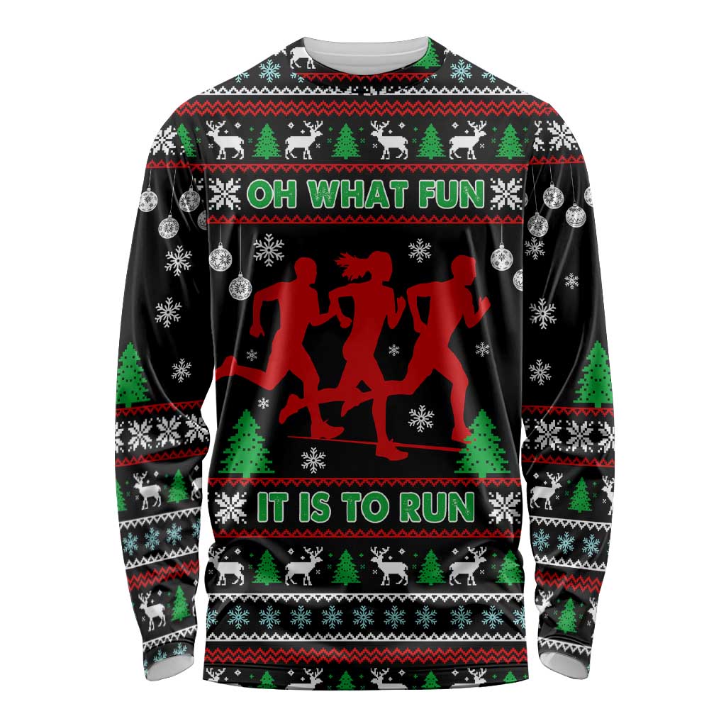 Running Oh What Fun Christmas Long Sleeve Shirt Xmas Holiday Patterns - Wonder Print Shop