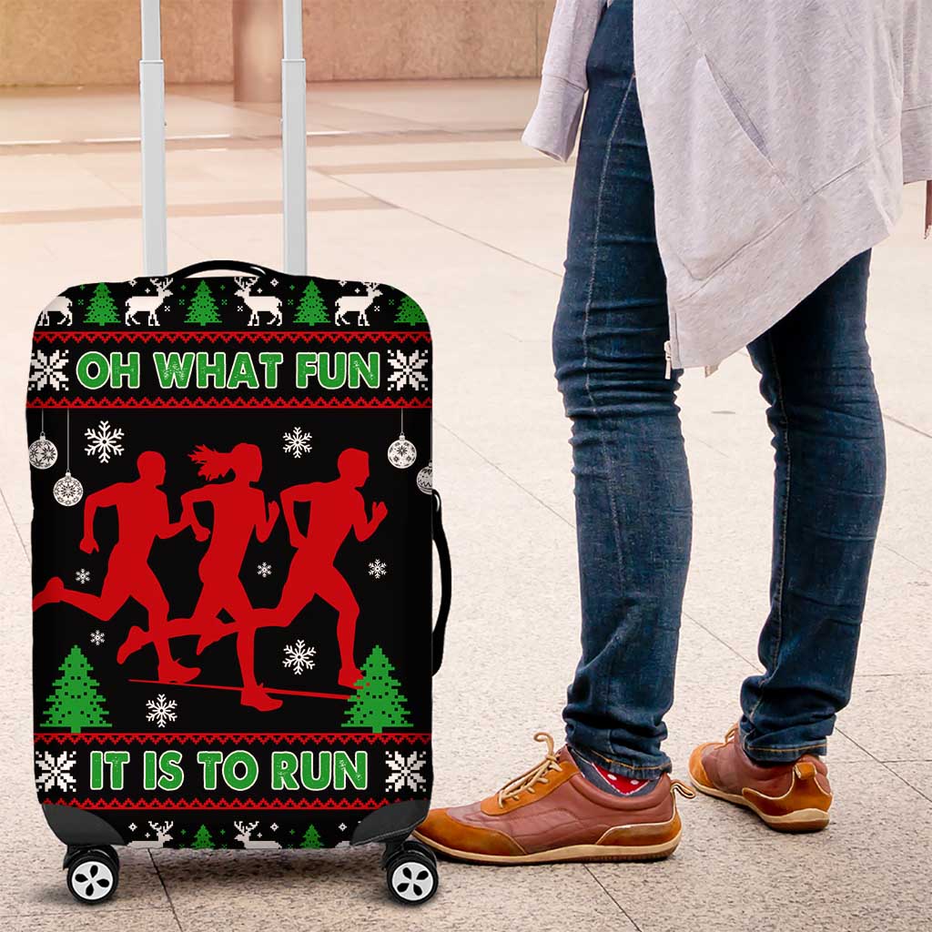 Running Oh What Fun Christmas Luggage Cover Xmas Holiday Patterns - Wonder Print Shop